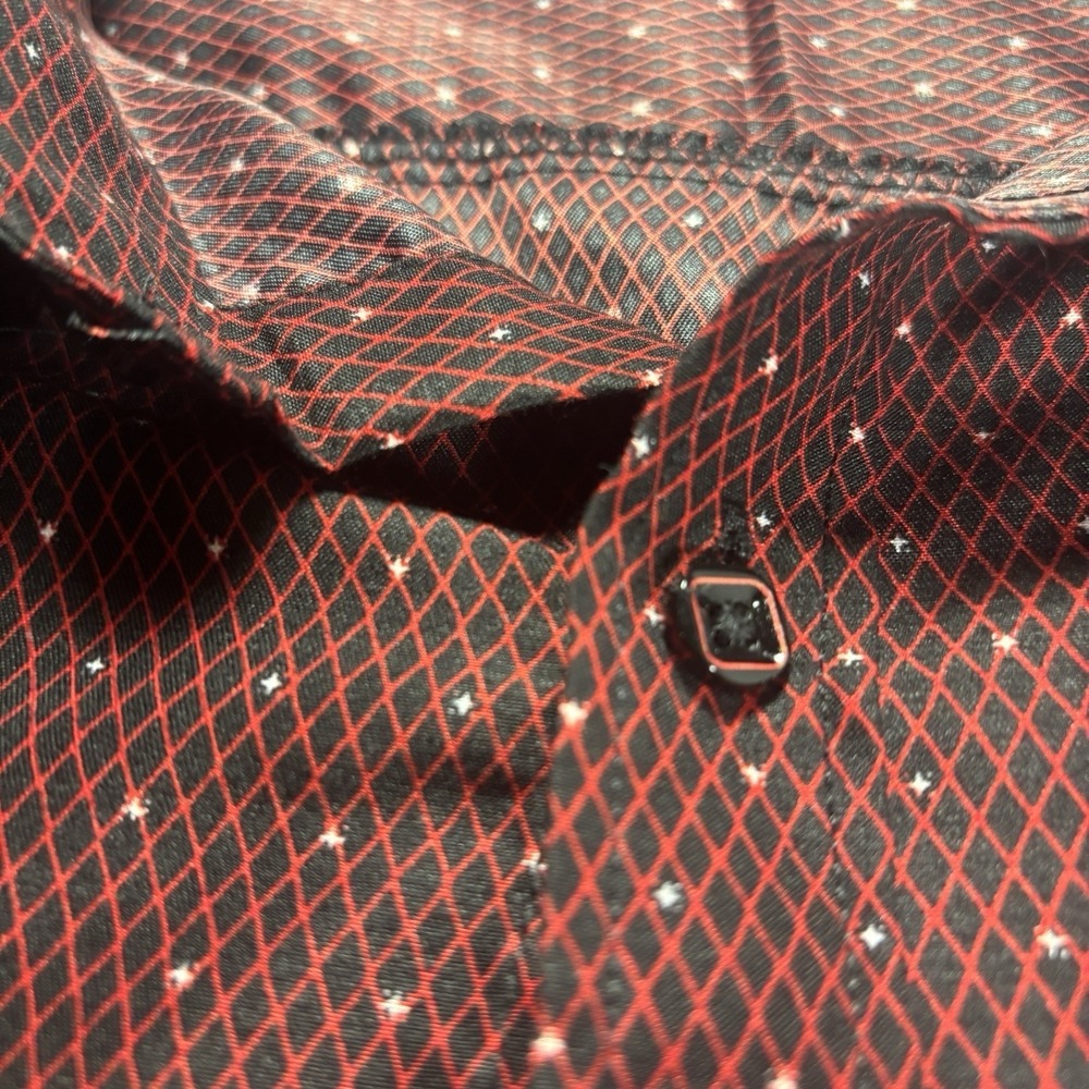 Mens XL Maroon Black Geometric Button Shirt Y2K Club Party Casual Short Sleeve - Picture 4 of 11
